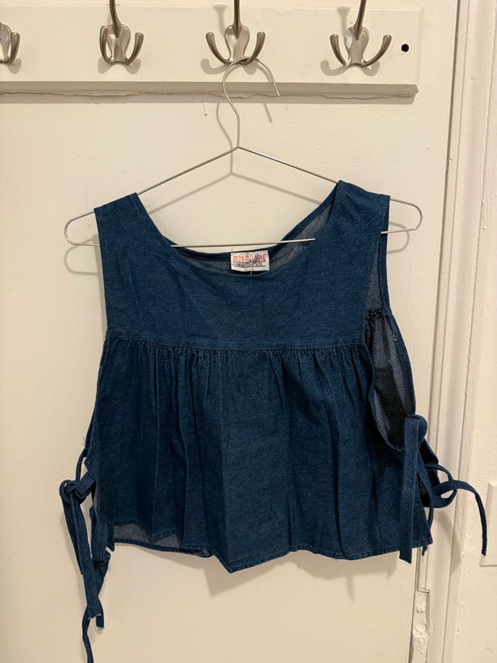 ModCloth Dark Blue Denim Tie-Side Crop Tank